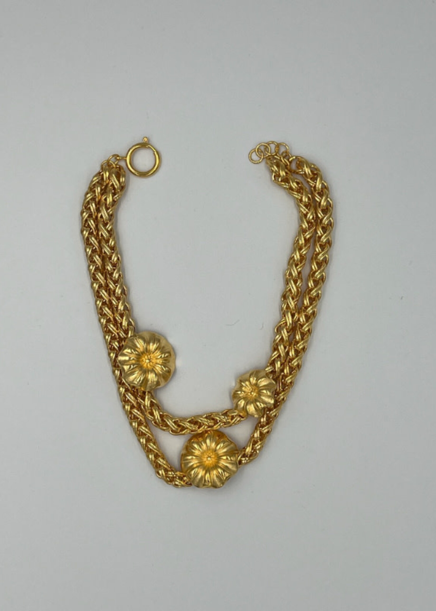 Destree Destree Necklace, Gold, Elizabeth Double Gold Pleated Chain w/ Daisy