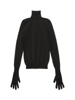 Balenciaga Balenciaga Knitwear, Black, Slim Fit High Neck Hybrid Stretch Knit Sweater w/ Attached Touchscreen Gloves