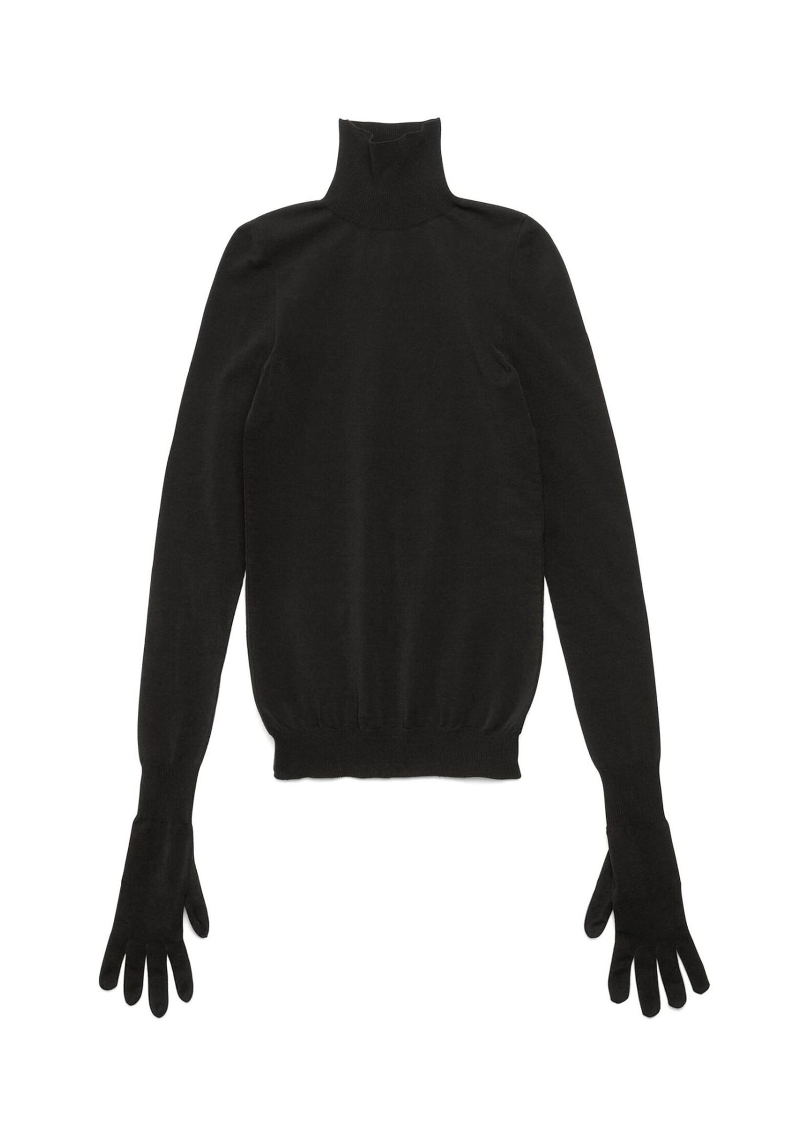 Balenciaga Balenciaga Knitwear, Black, Slim Fit High Neck Hybrid Stretch Knit Sweater w/ Attached Touchscreen Gloves