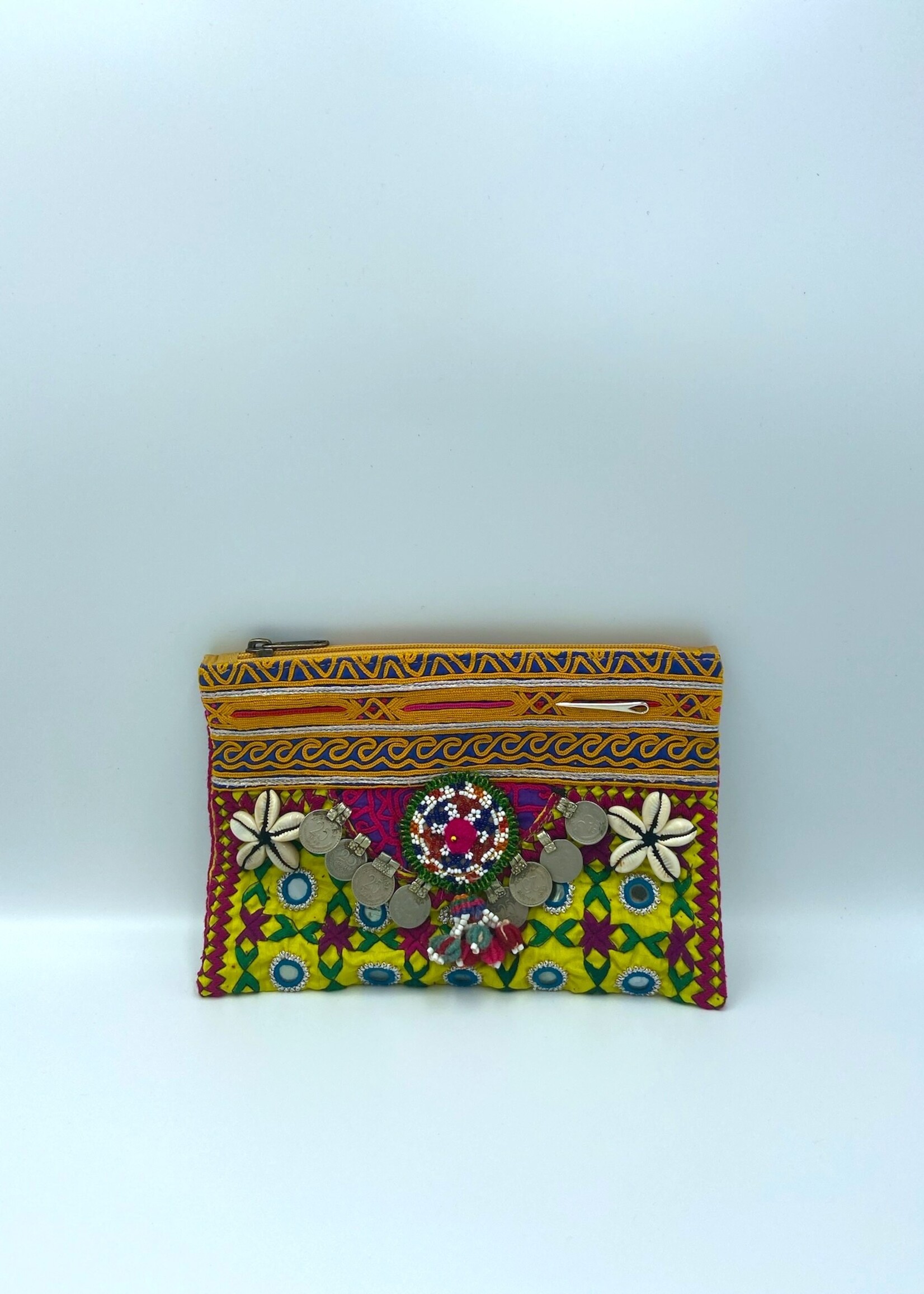 Muzungu Sisters Muzungu Sisters Pouch, Multi, Cotton Mirror Embroidered Pouch In Multicolour