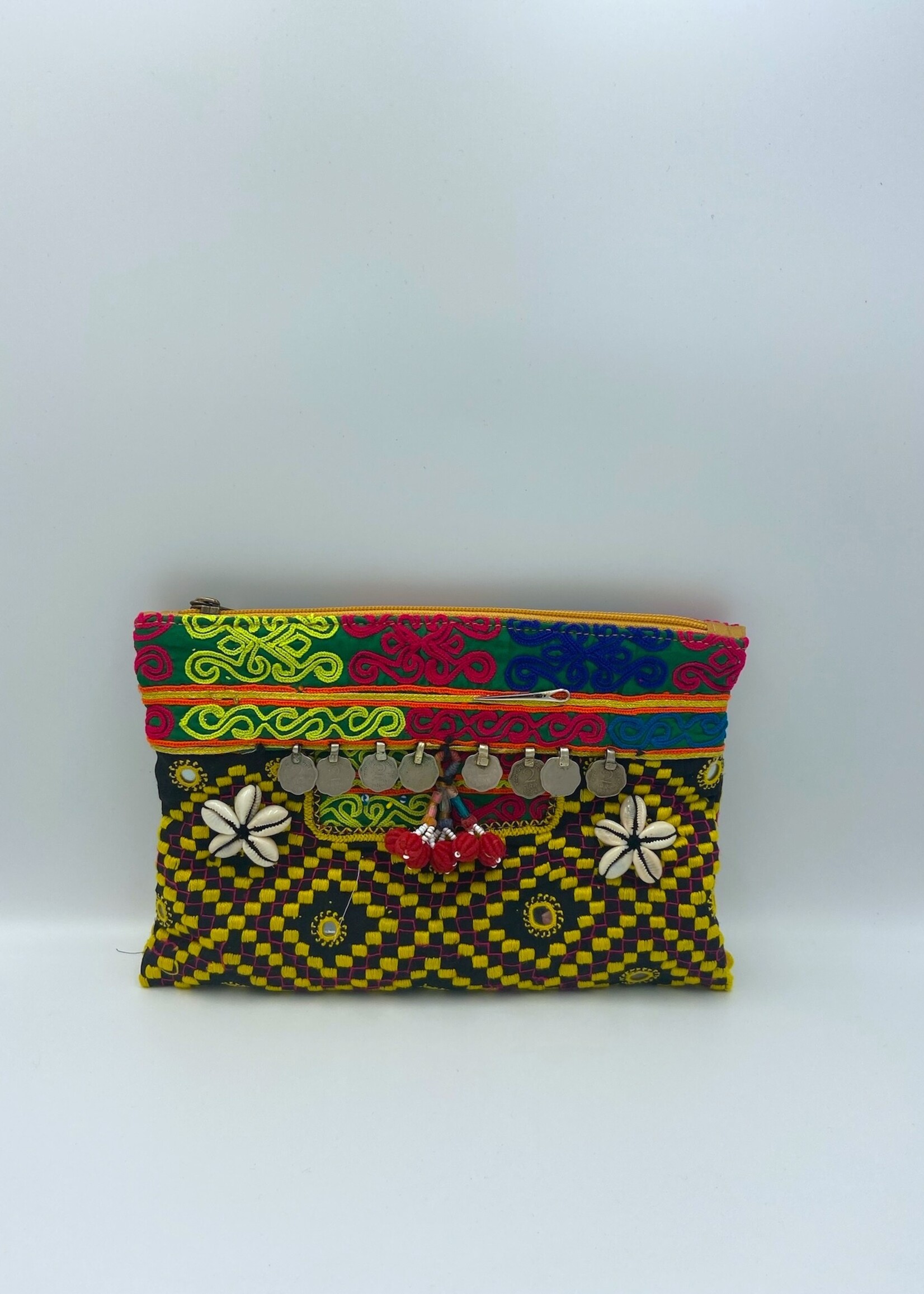 Muzungu Sisters Muzungu Sisters Pouch, Multi, Cotton Mirror Embroidered Pouch In Multicolour
