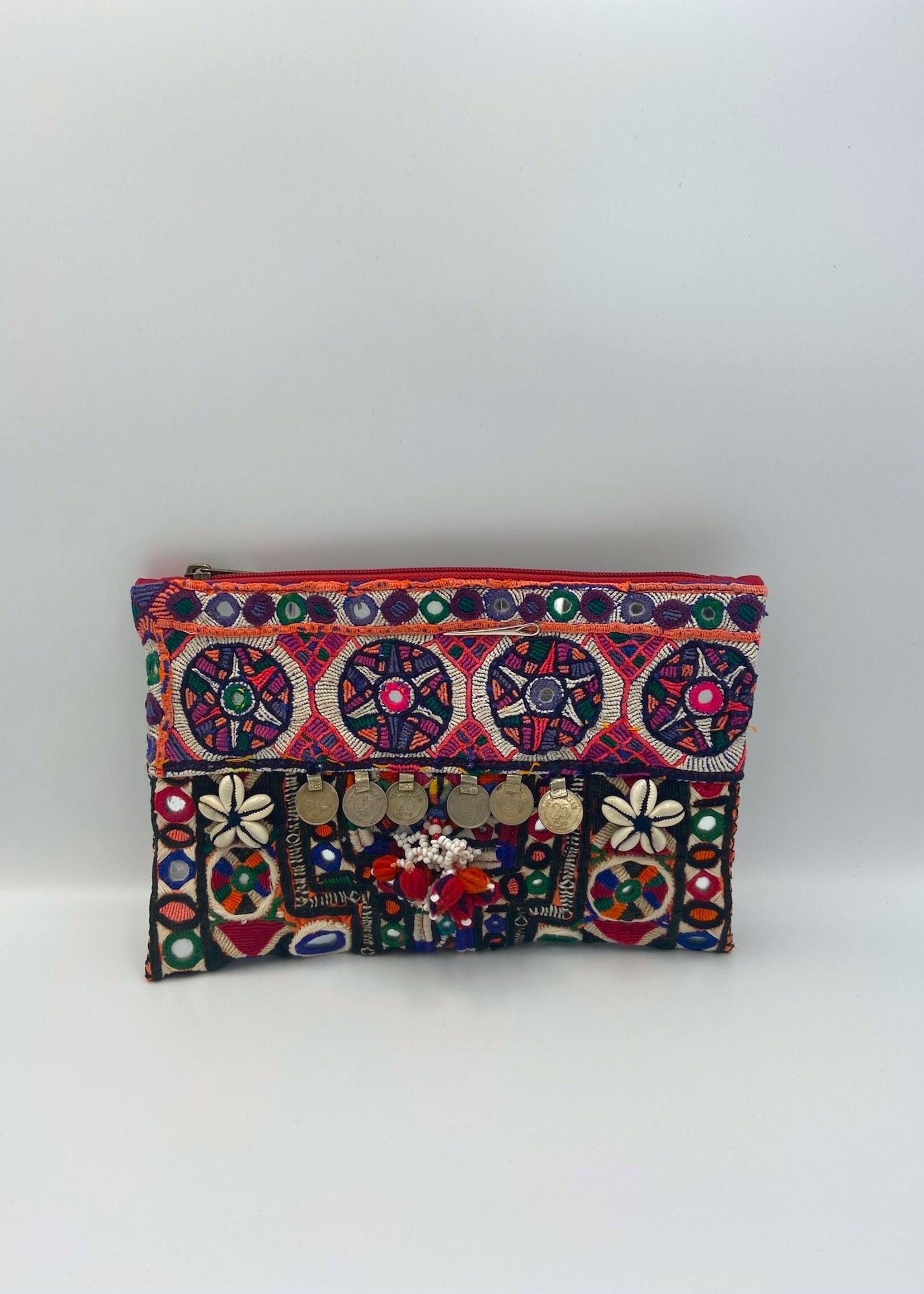 Muzungu Sisters Muzungu Sisters Pouch, Multi, Cotton Mirror Embroidered Pouch In Multicolour
