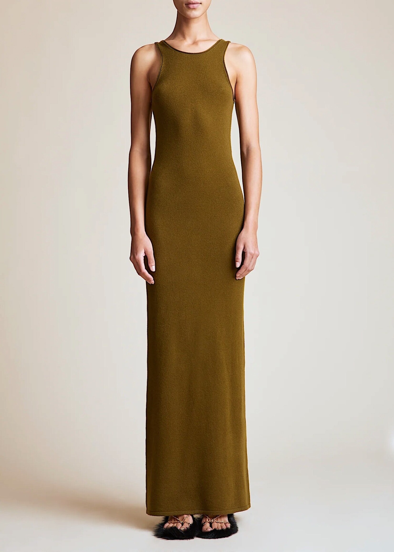 Khaite Khaite Dress, Green, Jaime Cashmere Crew Neck Sleeveless Long Dress In Avocado