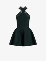 Alaia Alaia Dress, Green, Vienne Skater Crossed Neck Voluminous Skirt Mini Dress w/ Cut Out Bands
