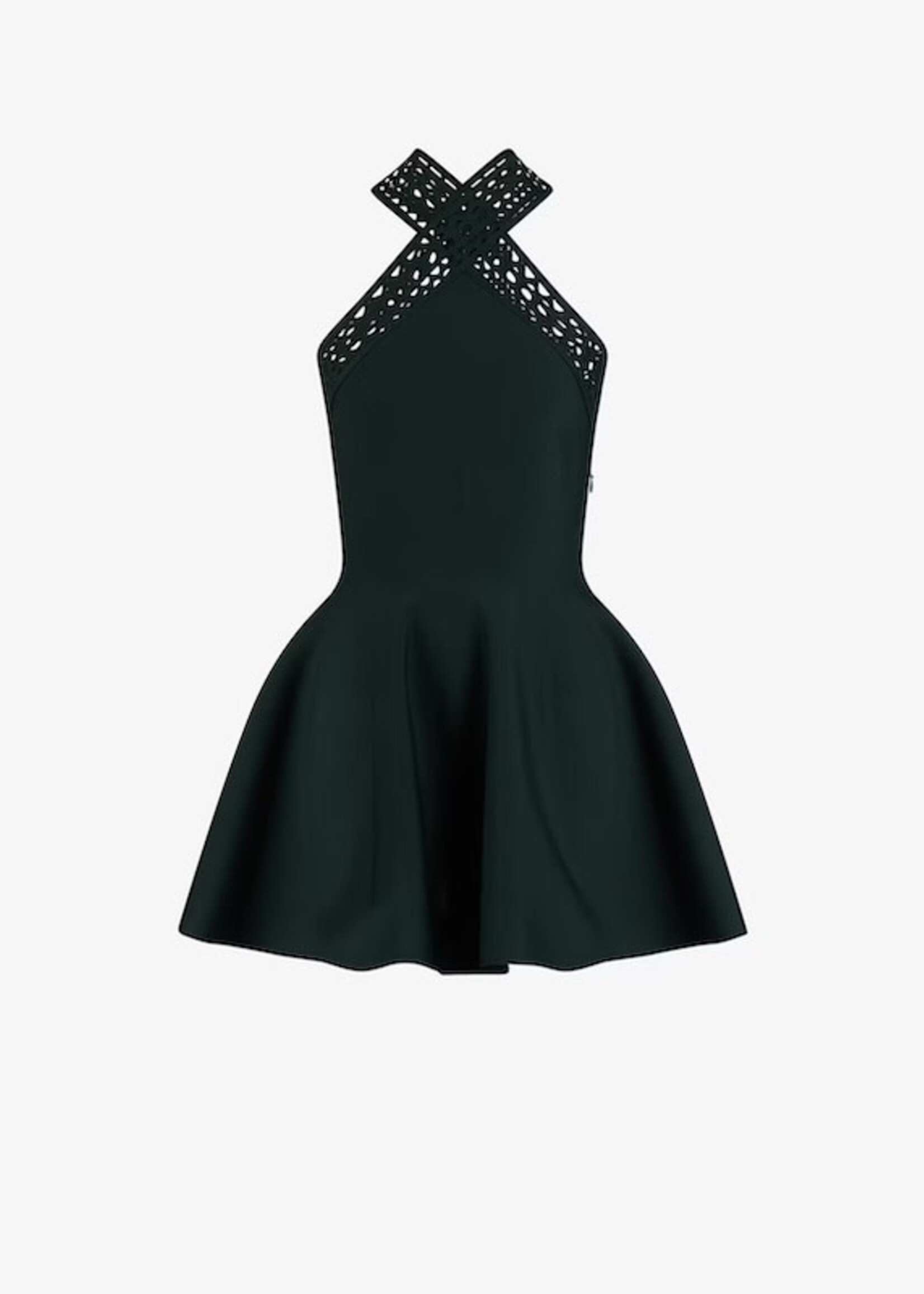 Alaia Alaia Dress, Green, Vienne Skater Crossed Neck Voluminous Skirt Mini Dress w/ Cut Out Bands