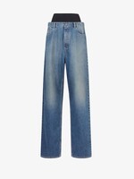 Alaia Alaia Jeans, Blue, Loose Fit Low Rise Denim Trousers in Blu Vintage w/ Black Waist Band