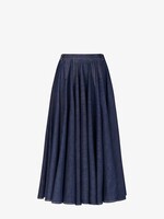 Alaia Alaia Skirt, Blue, Pleated Voluminous Midi Denim Stretch Skirt in Blu Denim