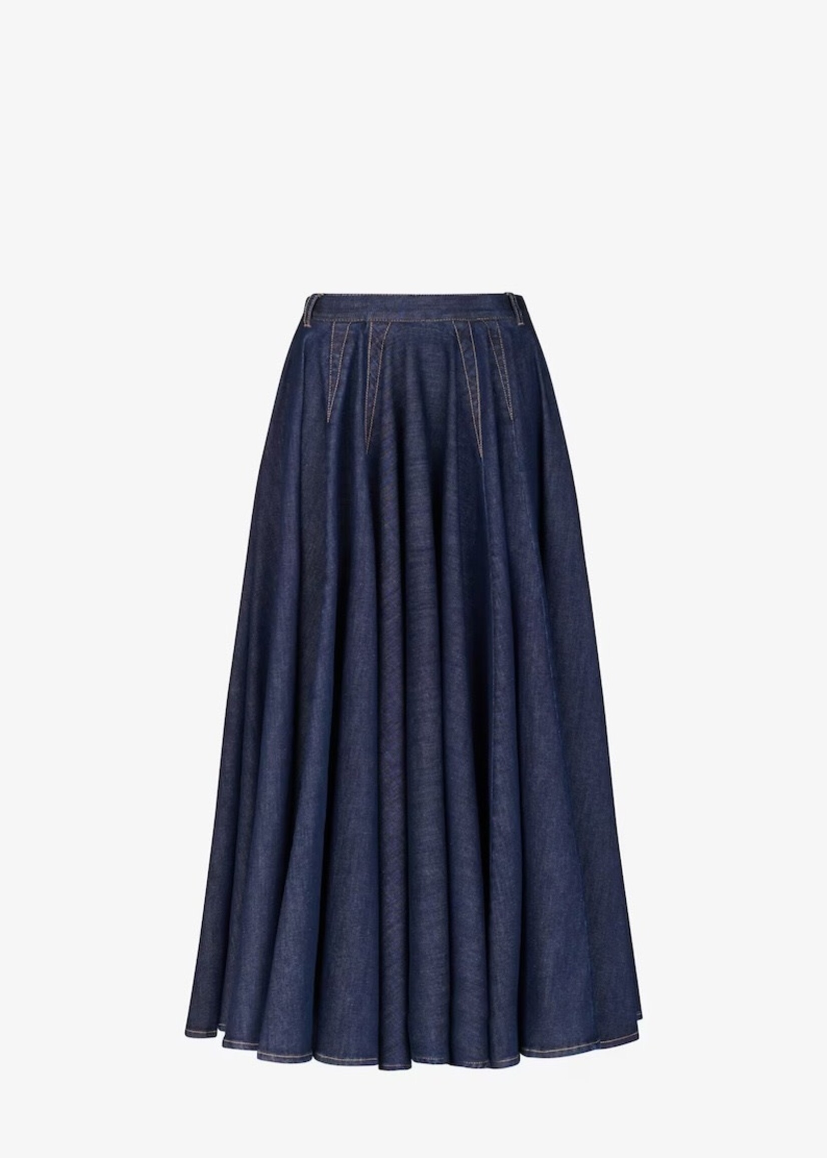 Alaia Alaia Skirt, Blue, Pleated Voluminous Midi Denim Stretch Skirt in Blu Denim