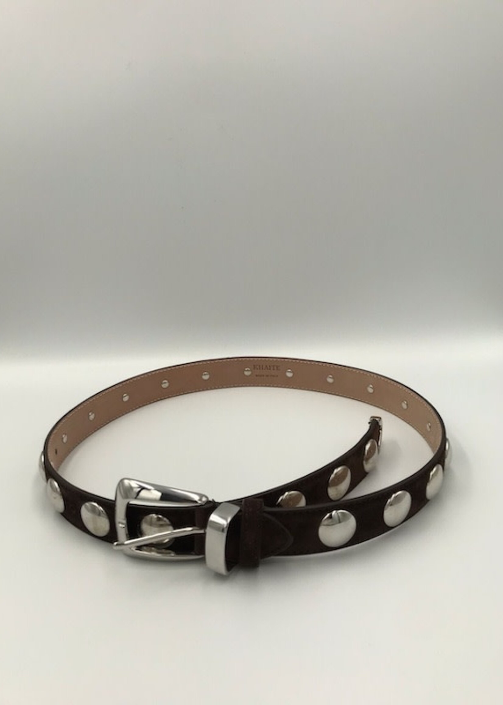 Khaite Khaite Belt, Brown, Benny Suede Belt In Coffee w/ Silver Studs