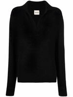 Khaite Khaite Knitwear, Black, Jo Cashmere V-Neck Collared Long Sleeve Sweater In Black