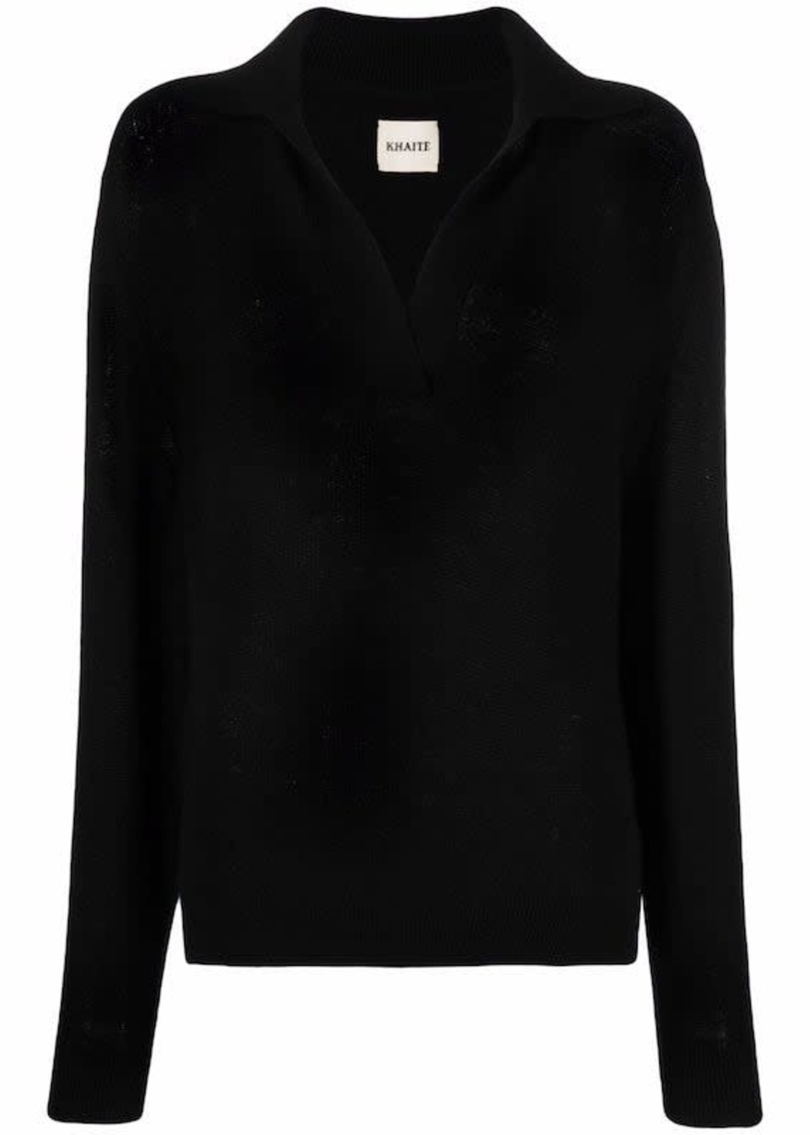 Khaite Khaite Knitwear, Black, Jo Cashmere V-Neck Collared Long Sleeve Sweater In Black