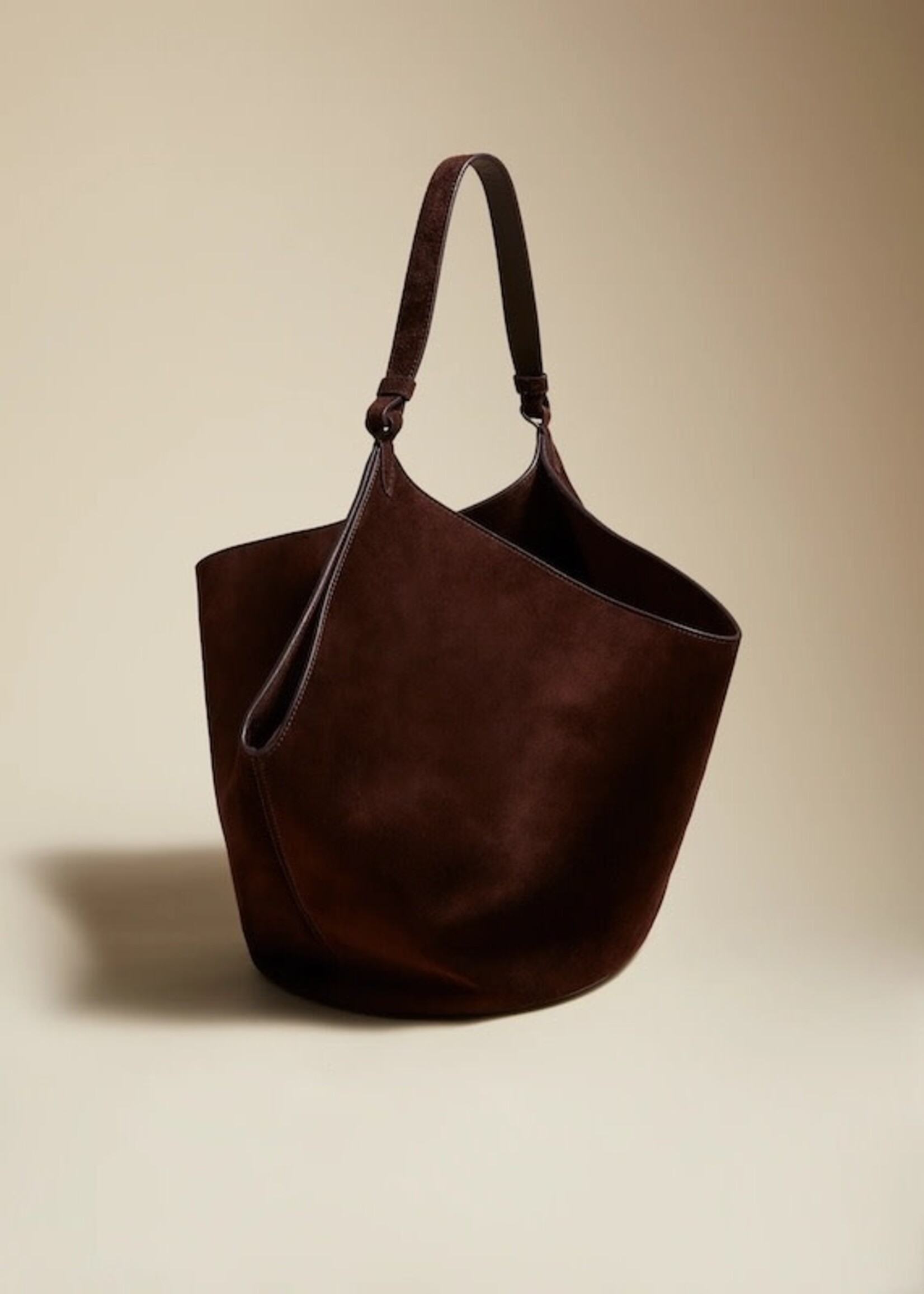 Khaite Khaite Bag, Brown, Lotus Medium Suede Calf Leather Top Handle Tote Bag In Coffee