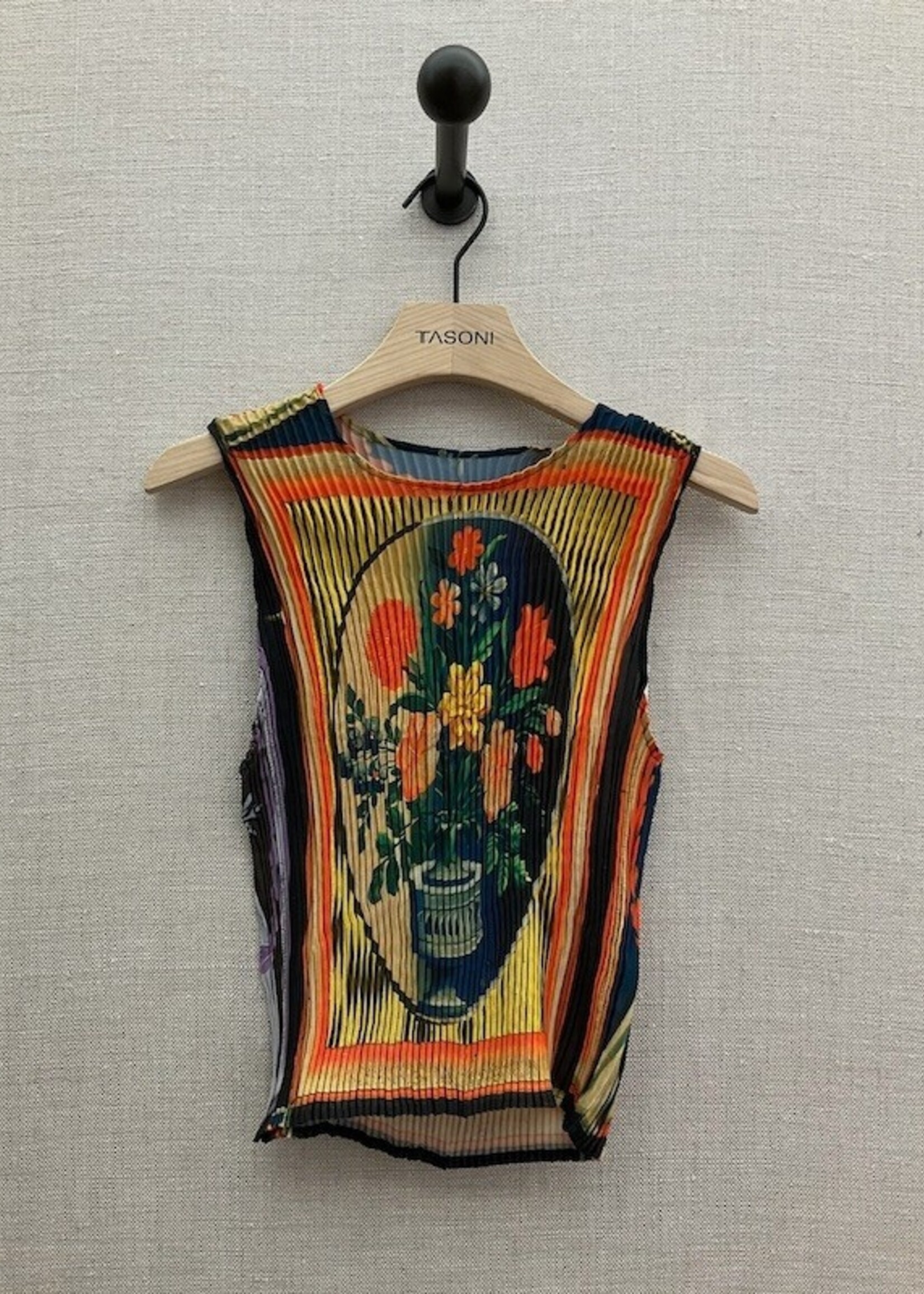 Julia Heuer Julia Heuer Top, Print, Thelma Crew Neck Sleeveless Pleated Top w/ Togge Print