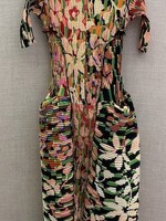 Julia Heuer Julia Heuer Dress, Print, Uma Hand Pleated Crew Neck Shoulder Pads Short Sleeve Maxi Dress in Elsa Print w/ Pockets