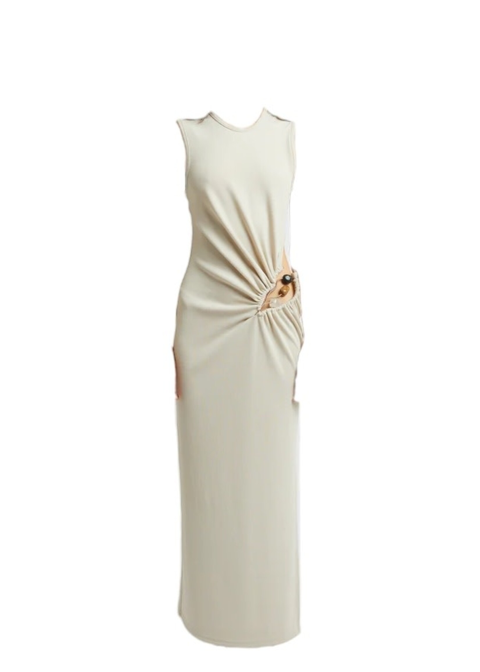 Christopher Esber Christopher Esber Dress, Beige, Folia Float Buckle Crew Neck Tank Long Dress In Putty w/ Cut Out Details