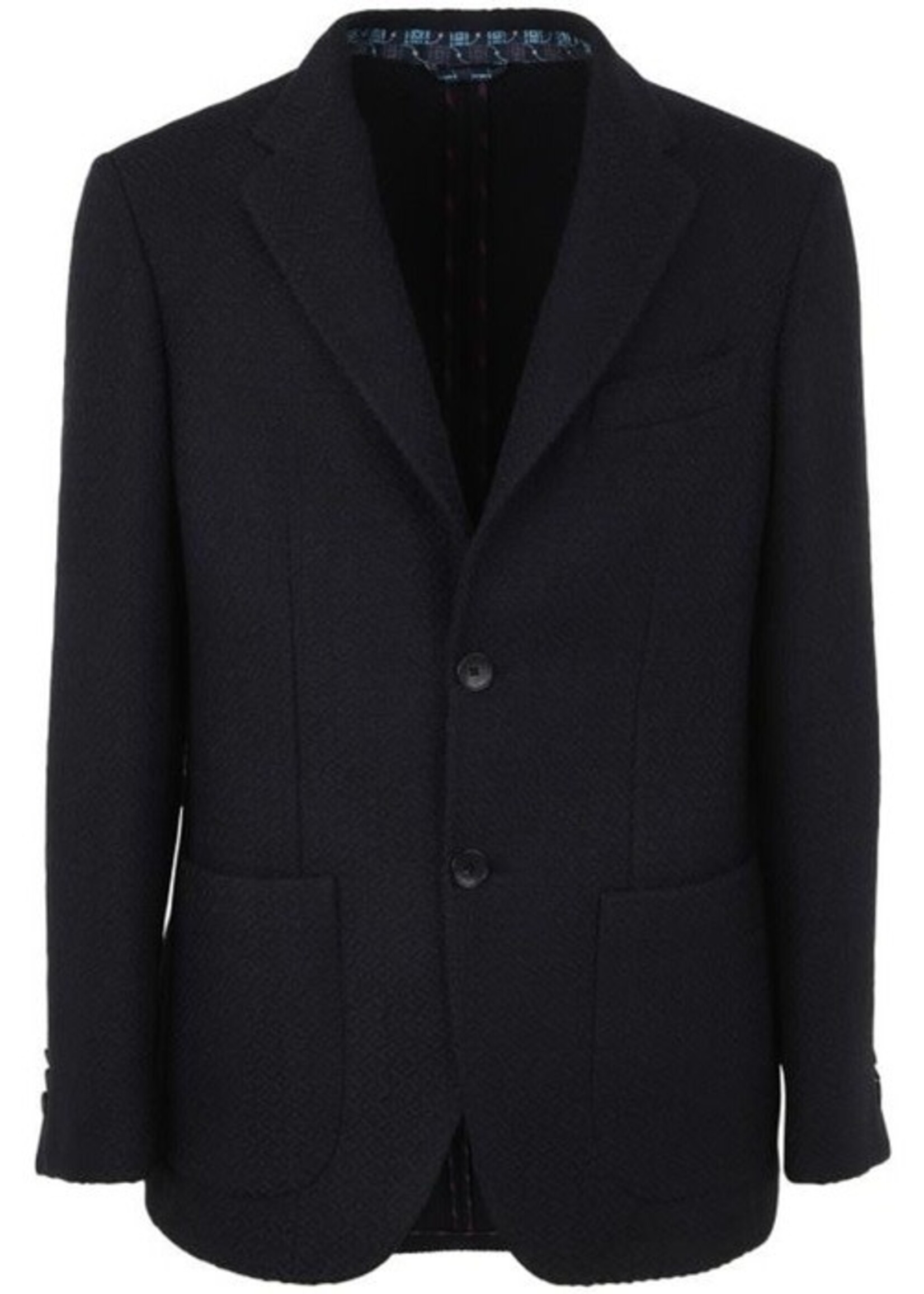 Etro Etro Jacket, Navy, Cotton Single Breasted Heavy Knit Blazer In Blue w/ Front Piped Pockets