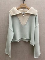 J.W. Anderson J.W. Anderson Knitwear, Multi, Cropped Funnel Neck Zip Jumper In Mint & Off White