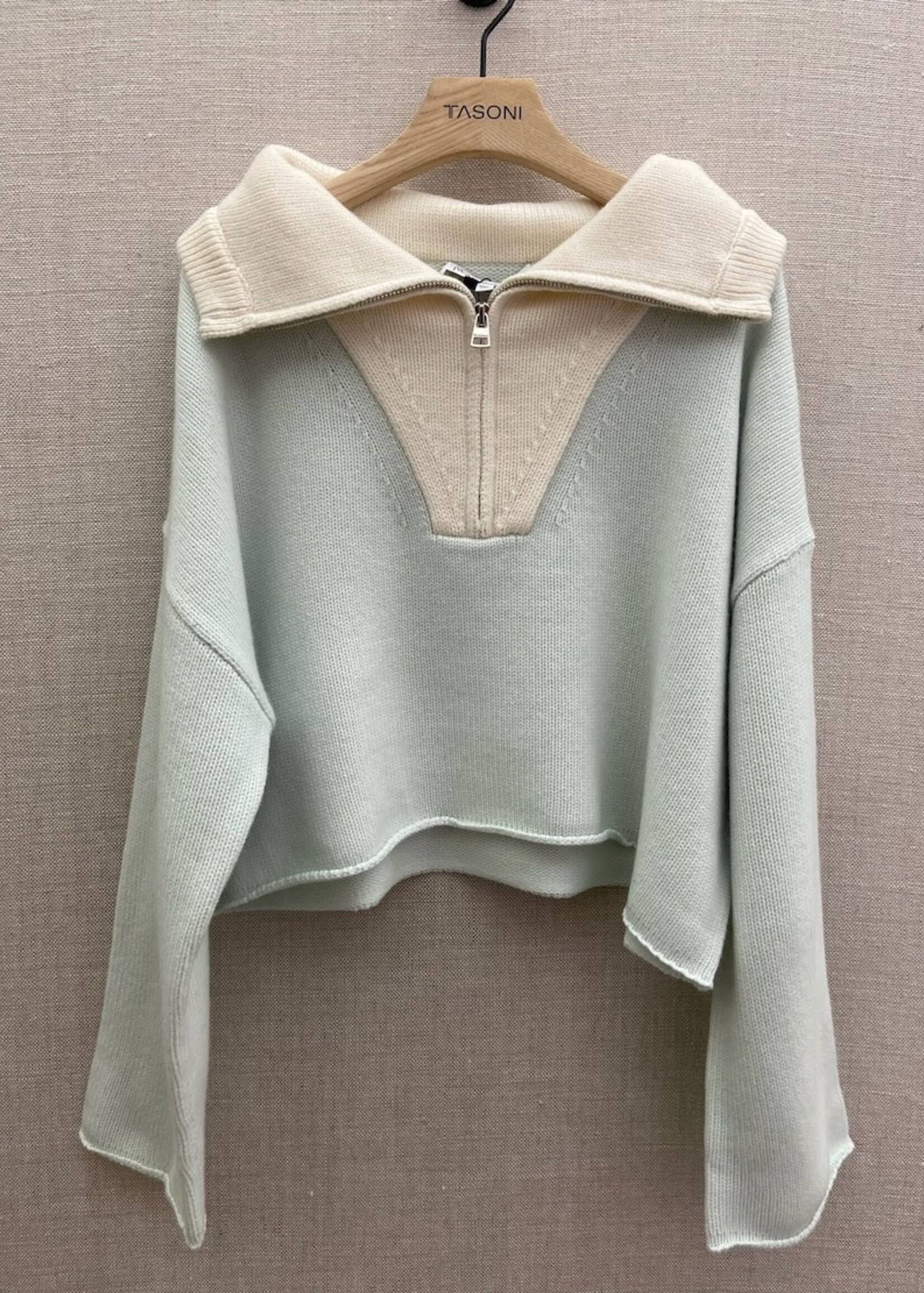 J.W. Anderson J.W. Anderson Knitwear, Multi, Cropped Funnel Neck Zip Jumper In Mint & Off White