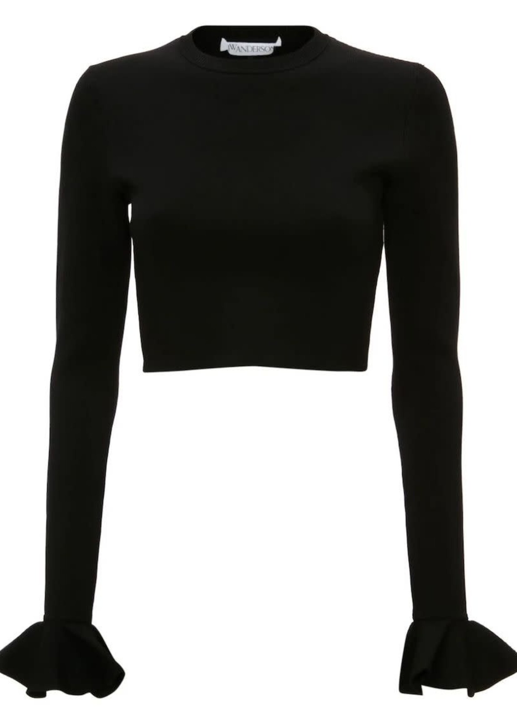 J.W. Anderson J.W. Anderson Knitwear, Black, Cropped Ruffled Hem Long Sleeve Jumper
