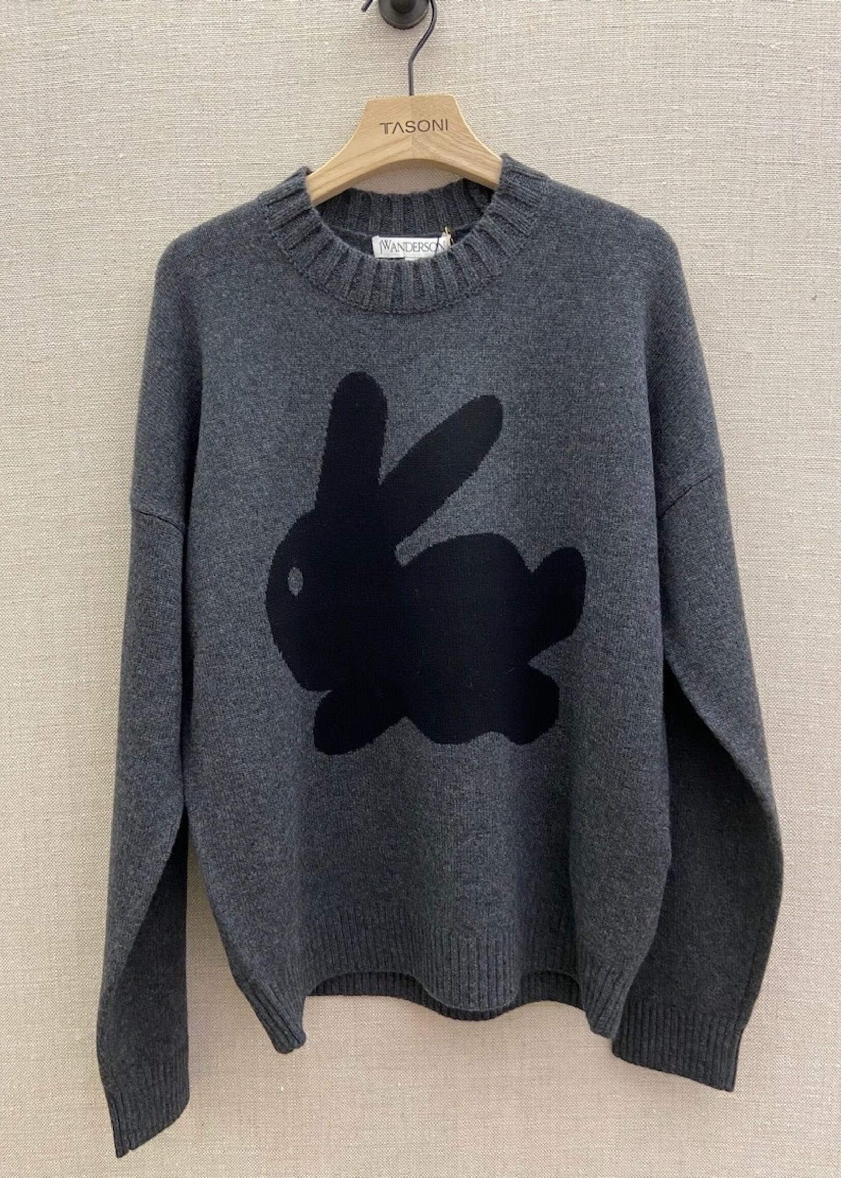 J.W. Anderson J.W. Anderson Knitwear, Grey, Wool Crew Neck Bunny Jumper In Charcoal Melange