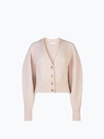 Nina Ricci Nina Ricci Knitwear, Pink, Cashmere V-Neck Puff Sleeves Cropped Cardigan in Rose Powder
