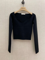 Nina Ricci Nina Ricci Top, Black, Wool Sweetheart Neckline Long Sleeve Knit Top