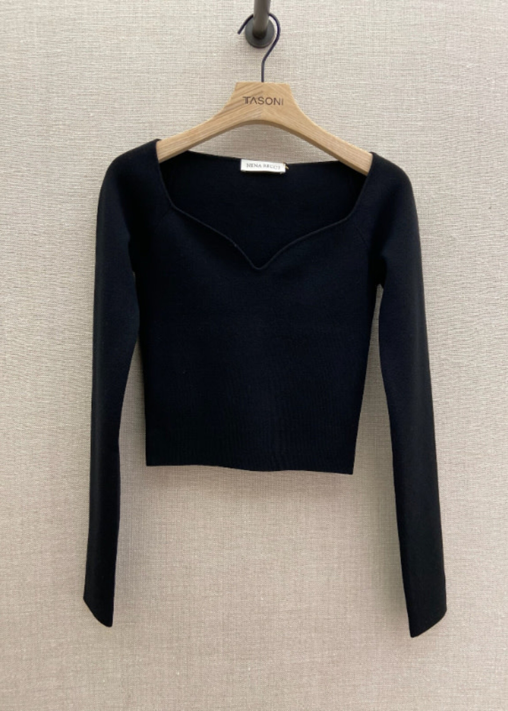 Nina Ricci Nina Ricci Top, Black, Wool Sweetheart Neckline Long Sleeve Knit Top