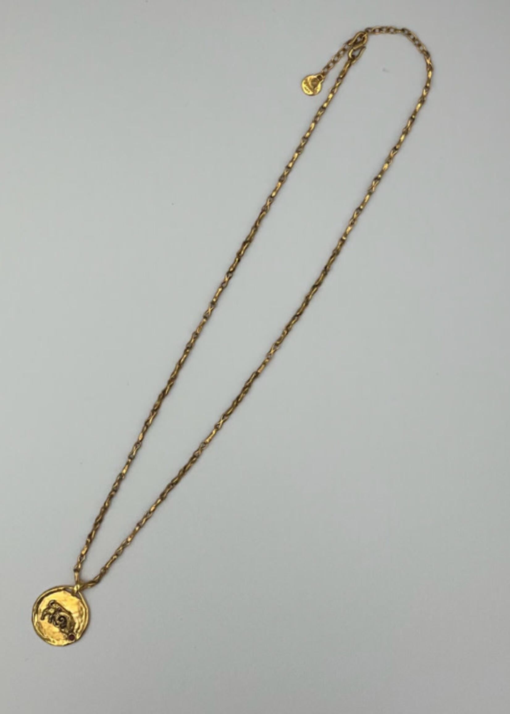 Goossens Goossens Necklace, Gold, Talisman 24k Gold Plated Brass Astro Collier Aries w/ Granet & Chunky Chain