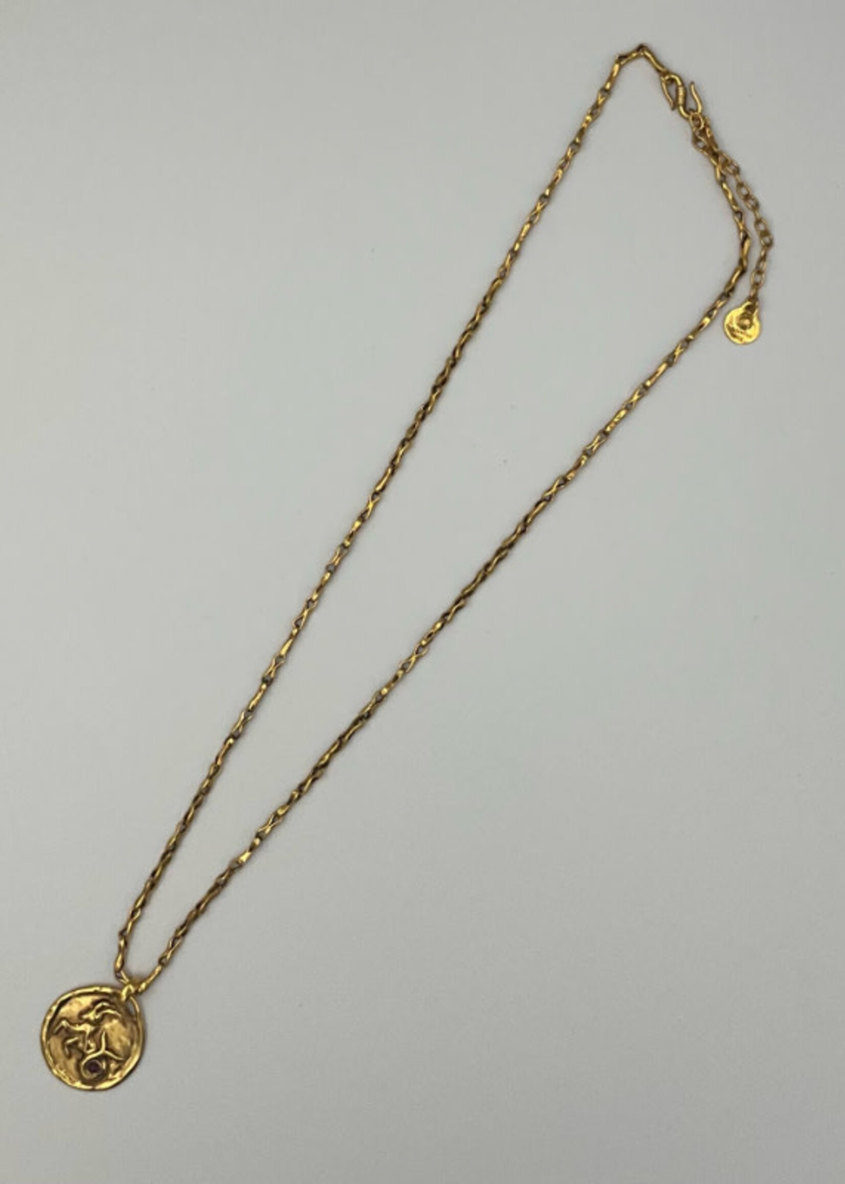 Goossens Goossens Necklace, Gold, Talisman 24k Gold Plated Brass Astro Collier Capricorn w/ Granet & Chunky Chain