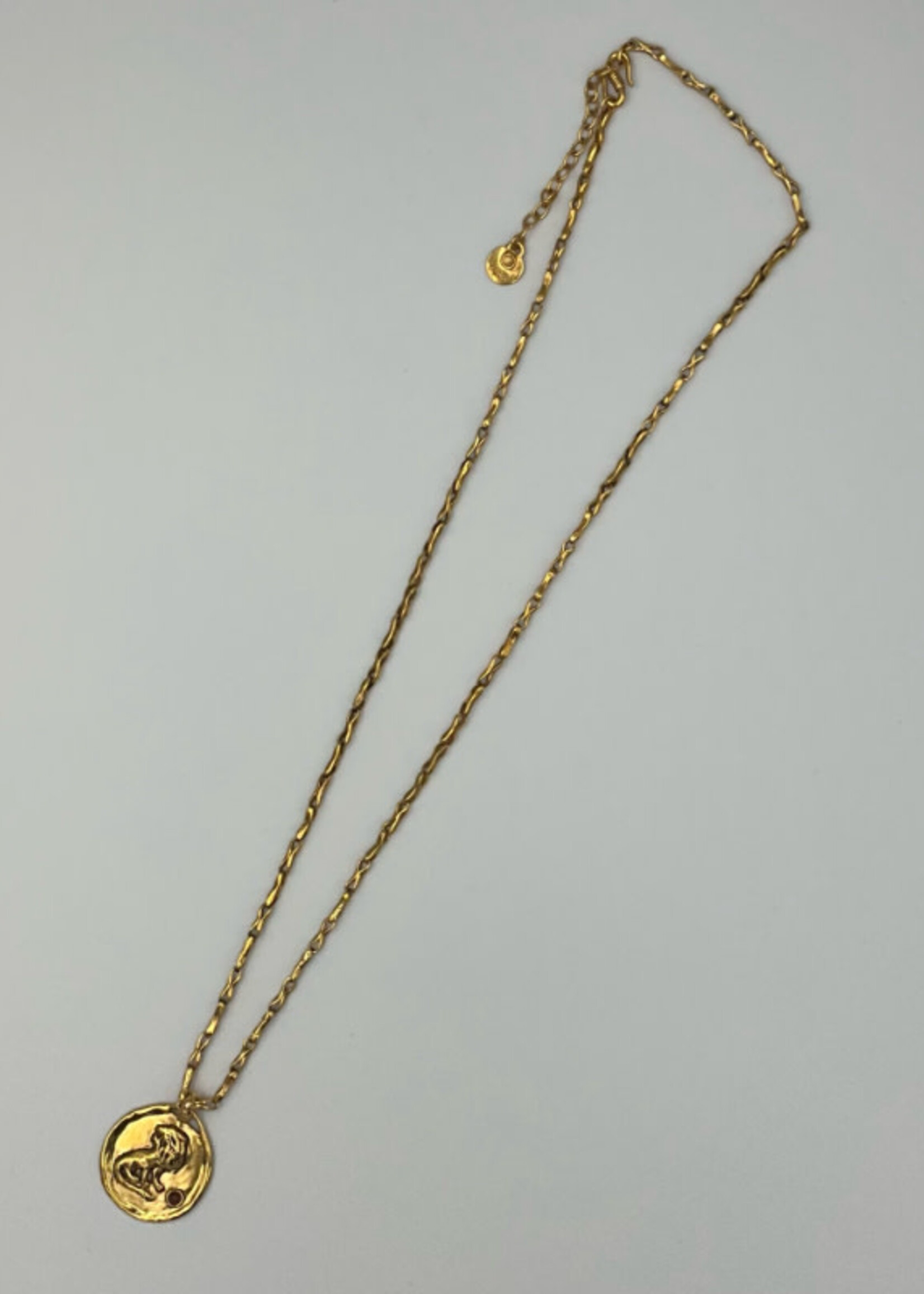 Goossens Goossens Necklace, Gold, Talisman 24k Gold Plated Brass Astro Collier Leo w/ Granet & Chunky Chain