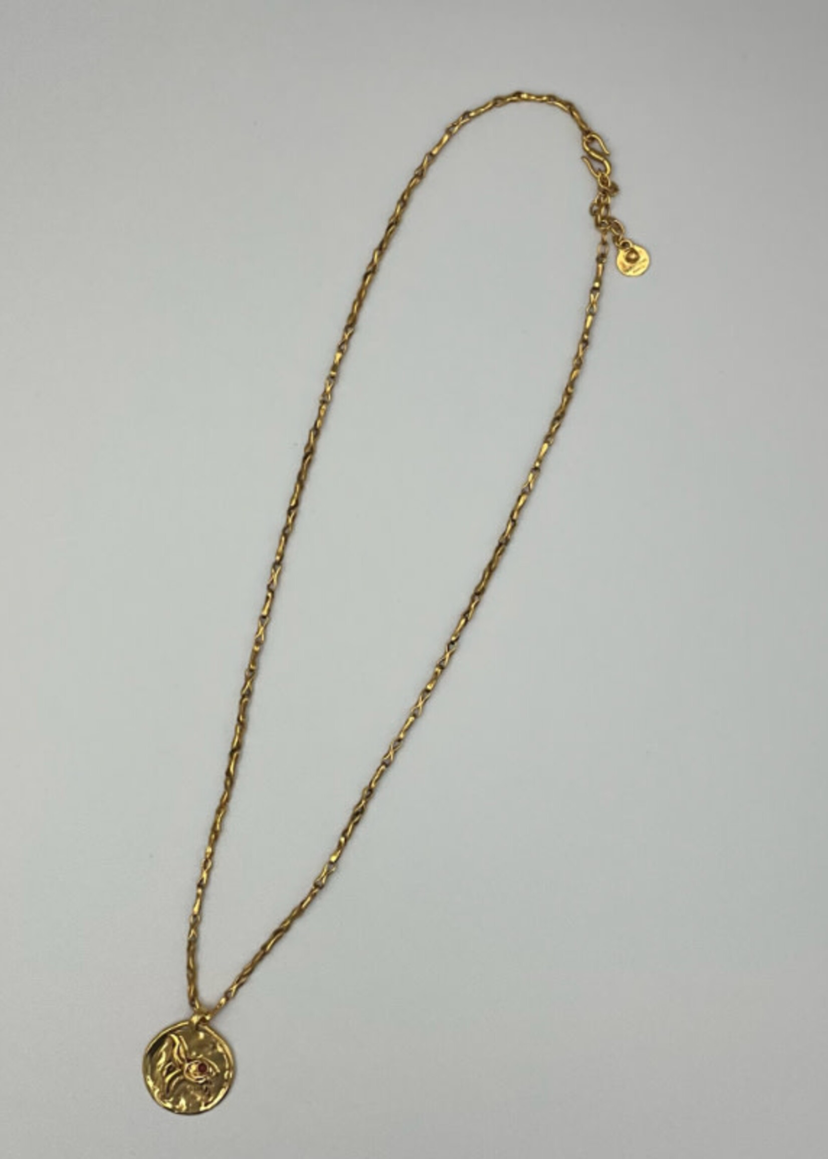 Goossens Goossens Necklace, Gold, Talisman 24k Gold Plated Brass Astro Collier Pisces w/ Granet & Chunky Chain