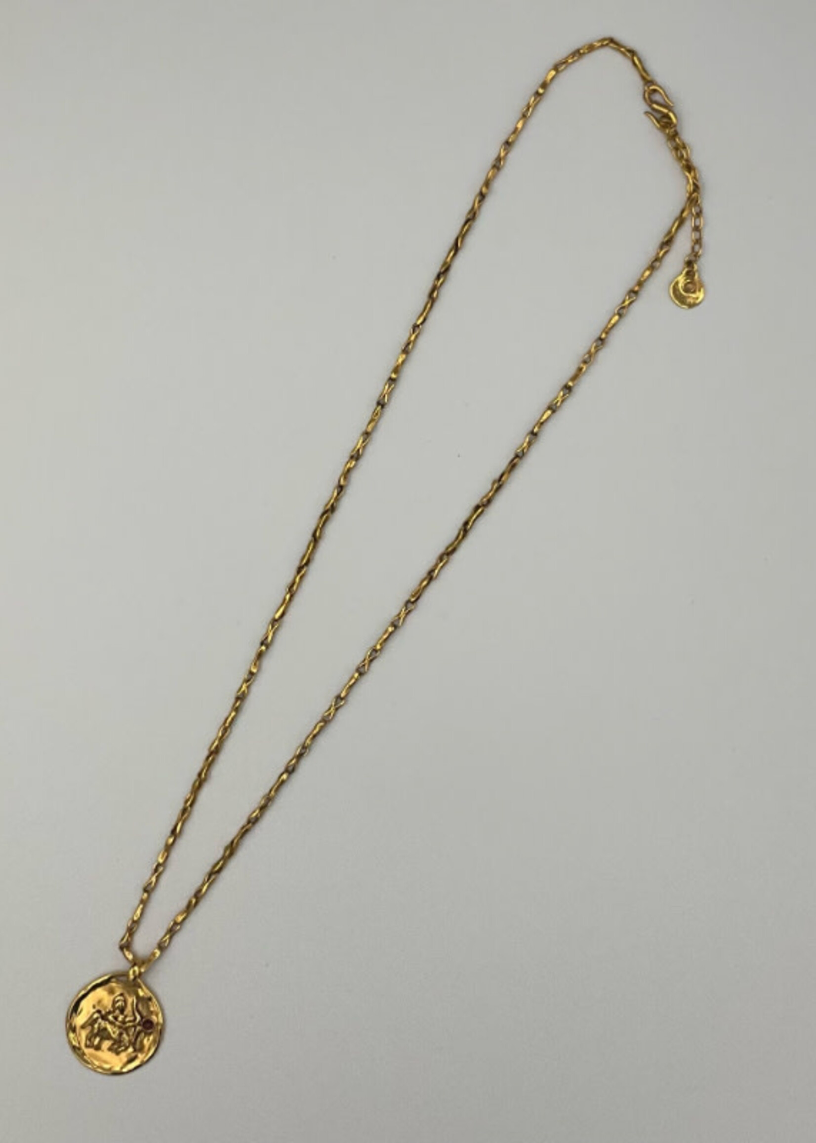 Goossens Goossens Necklace, Gold, Talisman 24k Gold Plated Brass Astro Collier Sagittarus w/ Granet & Chunky Chain