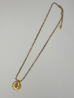 Goossens Goossens Necklace, Gold, Talisman 24k Gold Plated Brass Astro Collier Taurus w/ Granet & Chunky Chain