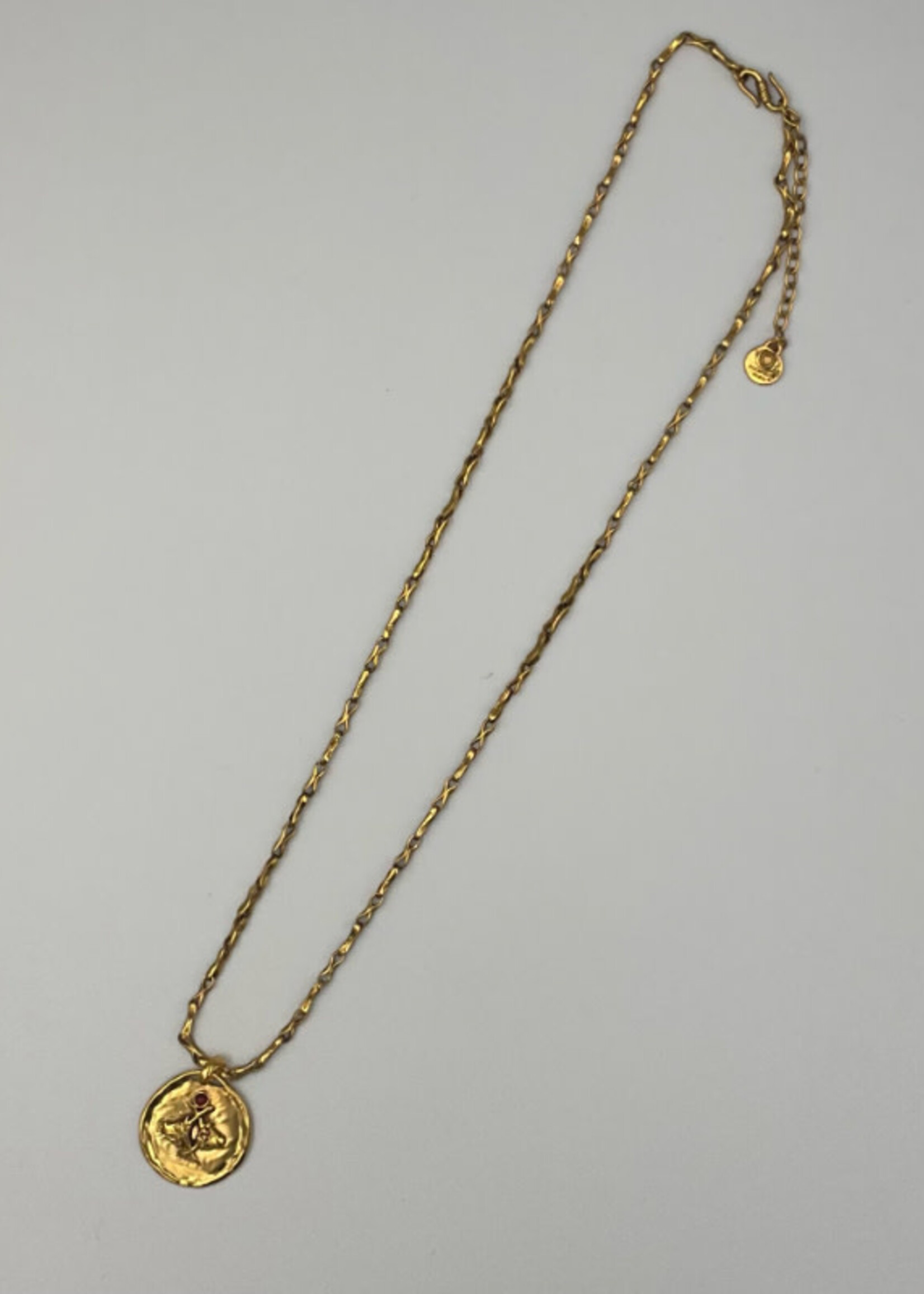Goossens Goossens Necklace, Gold, Talisman 24k Gold Plated Brass Astro Collier Taurus w/ Granet & Chunky Chain