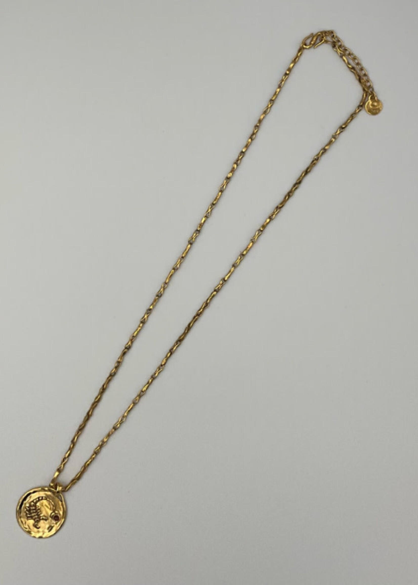Goossens Goossens Necklace, Gold, Talisman 24k Gold Plated Brass Astro Collier Scorpio w/ Granet & Chunky Chain