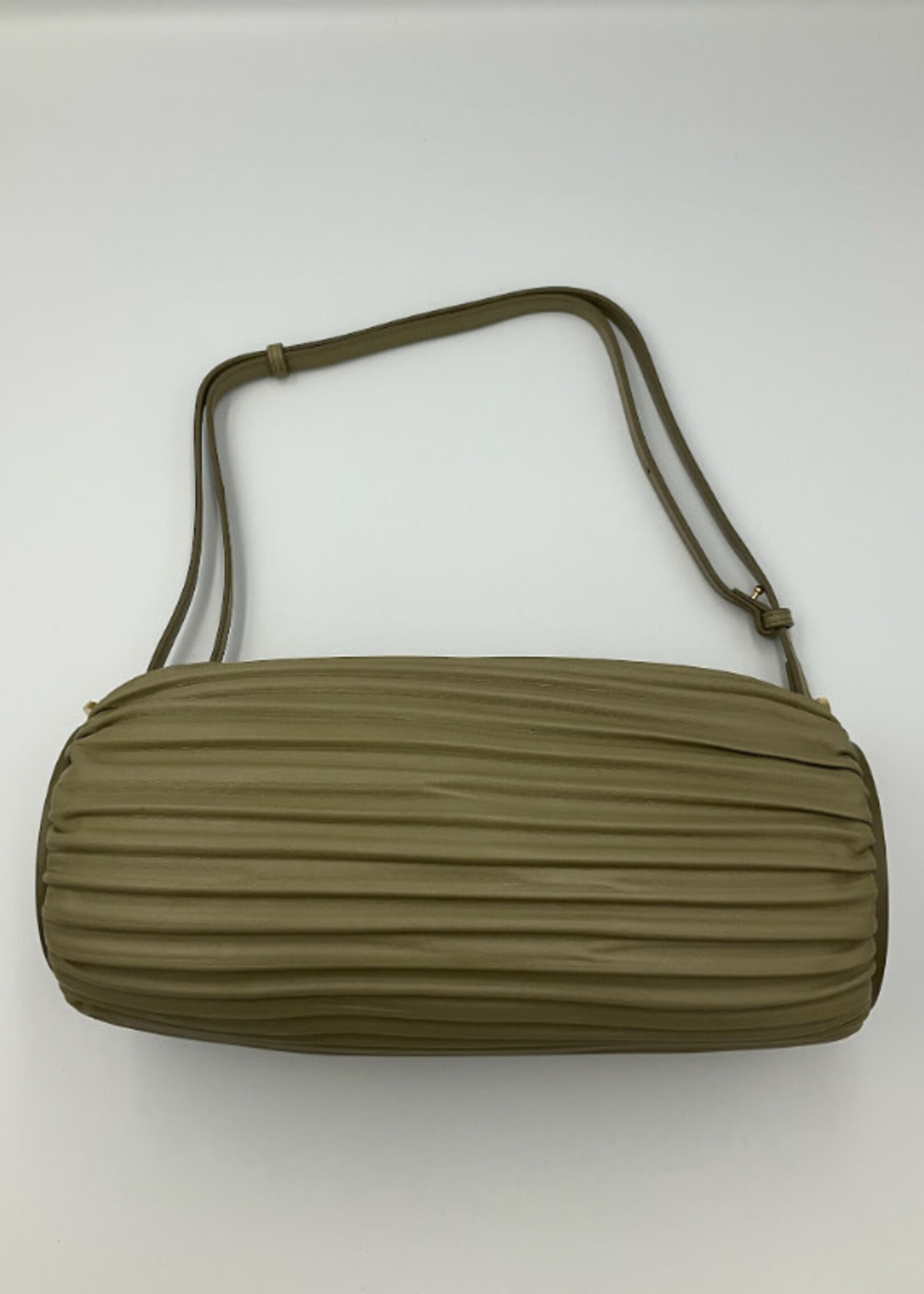 Loewe Loewe Pouch, Green, Pleated Nappa Lamb Leather Versatile Tubular Zip Closure Bracelet Pouch in Clay Green w/ Shoulder Strap