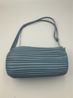 Loewe Loewe Pouch, Blue, Pleated Nappa Lamb Leather Versatile Tubular Zip Closure Bracelet Pouch in Dusty Blue w/ Shoulder Strap