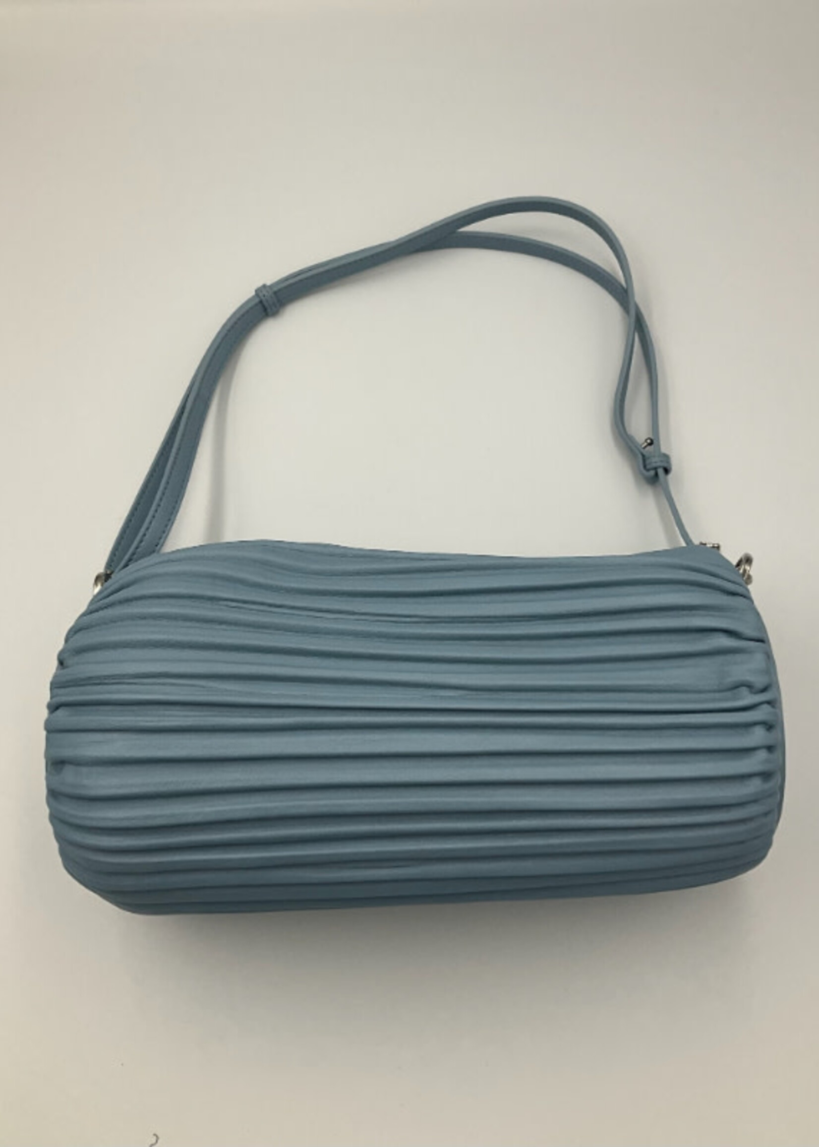 Loewe Loewe Pouch, Blue, Pleated Nappa Lamb Leather Versatile Tubular Zip Closure Bracelet Pouch in Dusty Blue w/ Shoulder Strap