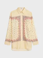 Celine Celine Shirt, Multi, Silk Oversized Signature Shirt In Yellow Red & Blue w/ Bandana Print