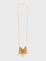 Celine Celine Bag, Gold, Triomphe Folk Necklace Pouch in Golden Brass
