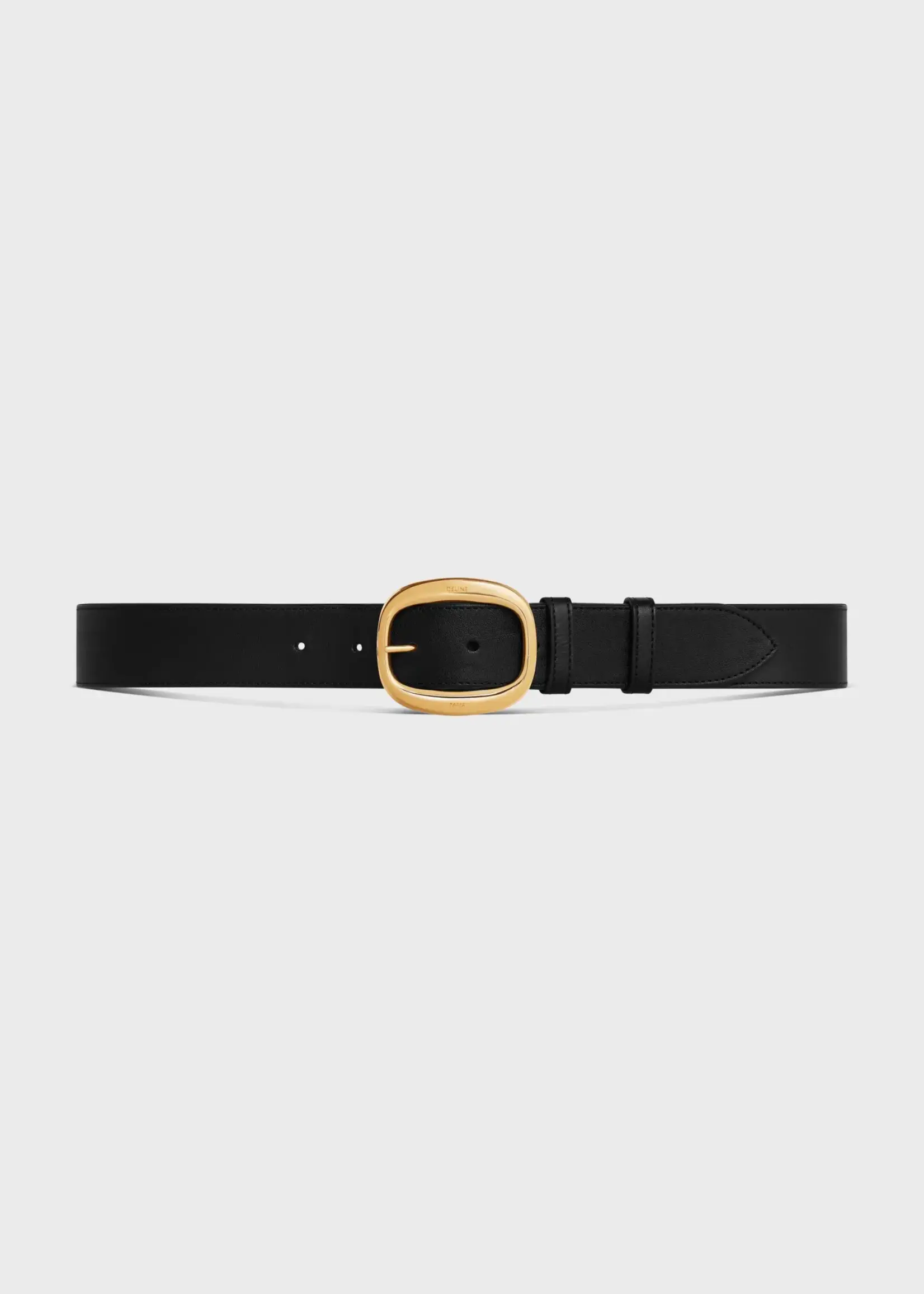 Celine Celine Belt, Black, Vintage Calfskin Wide Belt In Black w/ Gold Buckle