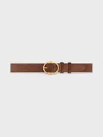Celine Celine Belt, Brown, Suede Calfskin Large Belt In Chestnut w/ Twin Triomphe Gold Buckle