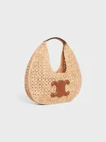 Celine Celine Bag, Multi, Cabas Rond Raffia & Calfskin Basket Hobo Bag In Natural & Tan w/ Logo
