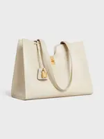 Celine Celine Bag, White, Cabas Calf Skin Zip Up Tote Bag In Limestone