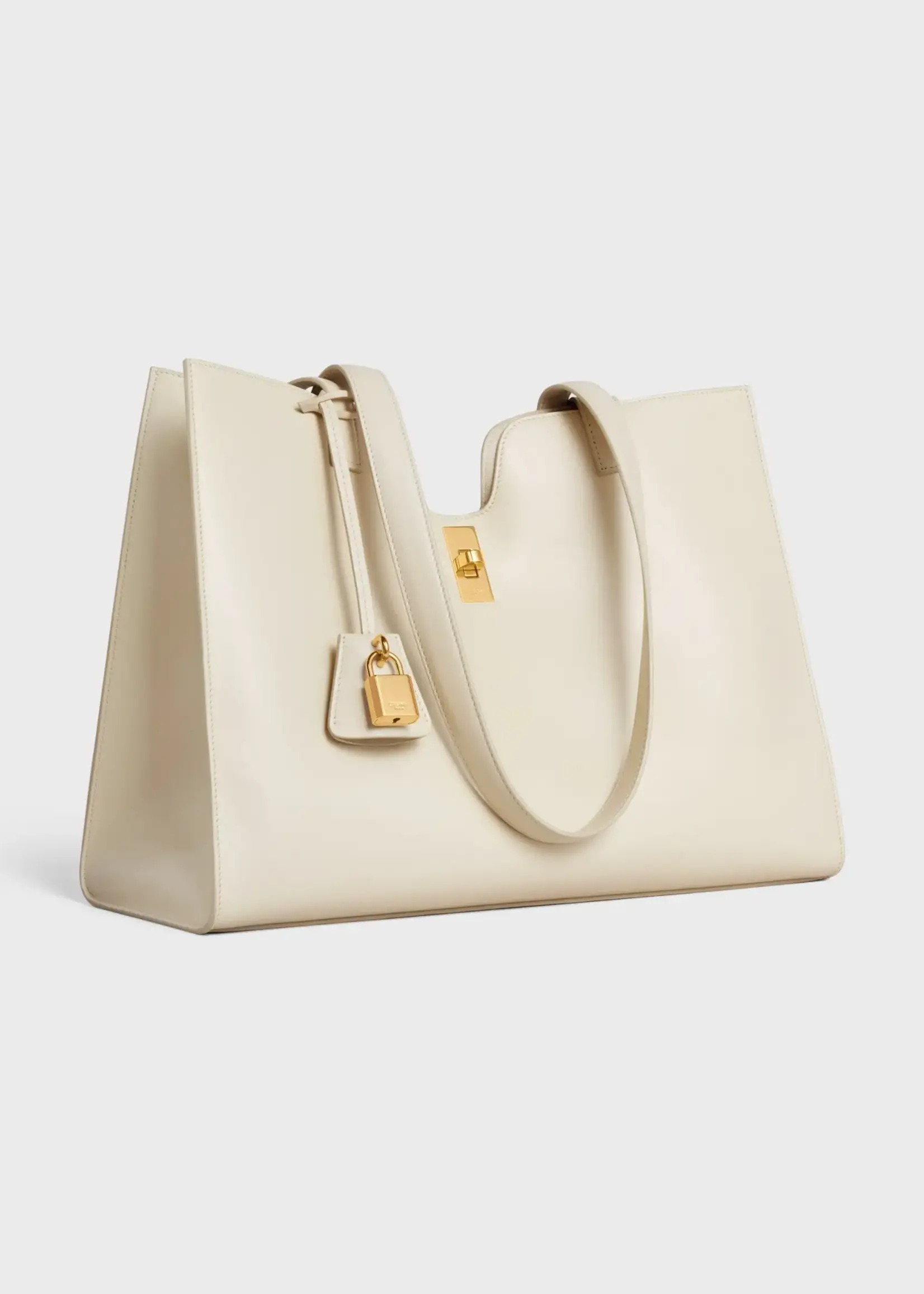 Celine Celine Bag, White, Cabas Calf Skin Zip Up Tote Bag In Limestone