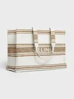 Celine Celine Bag, Multi, Thais Large Striped Textile & Calf Leather Cabas Bag In Tobacco & Tan w/ Logo