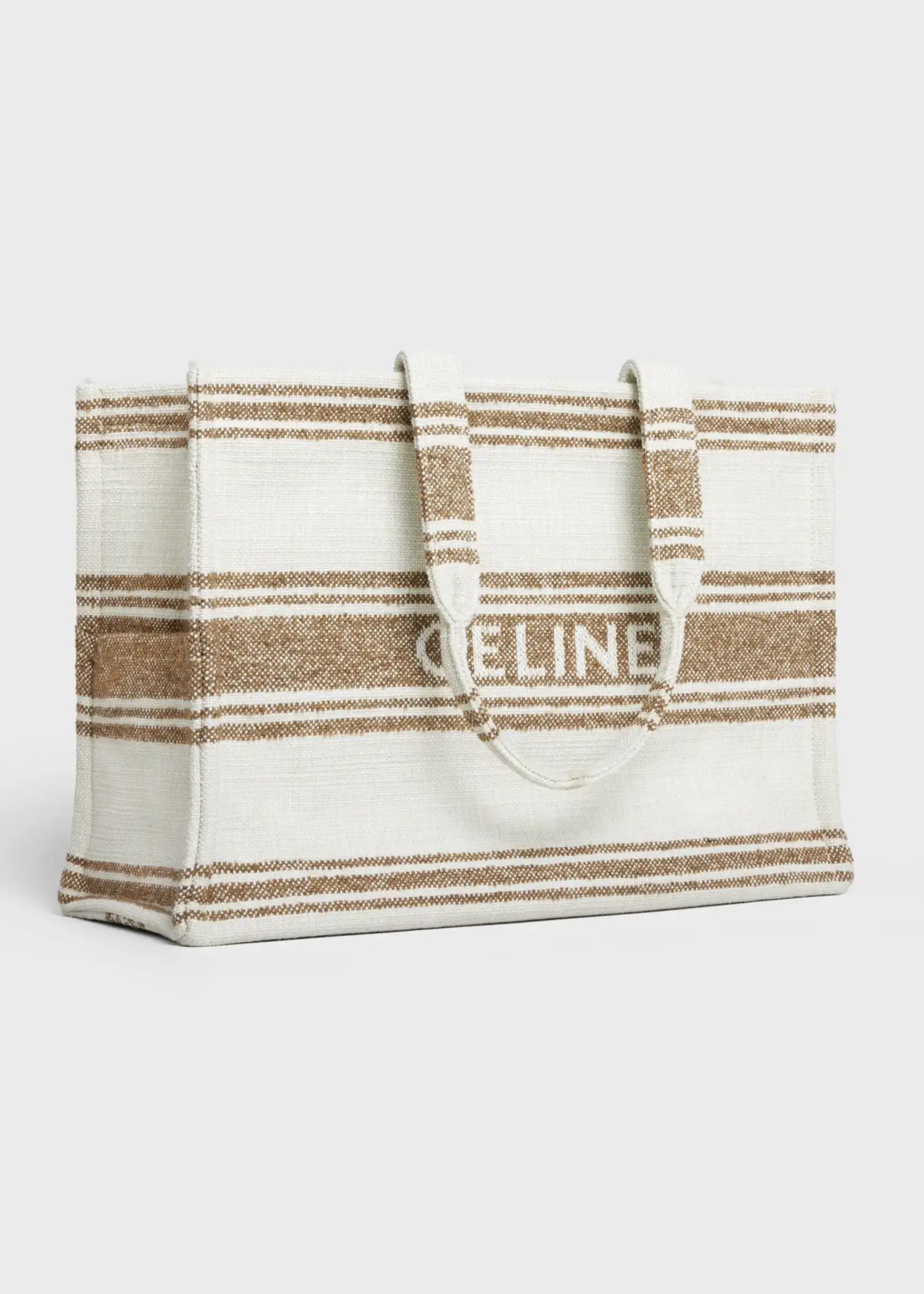 Celine Celine Bag, Multi, Thais Large Striped Textile & Calf Leather Cabas Bag In Tobacco & Tan w/ Logo