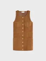 Celine Celine Dress, Brown, Suede Pinafore Sleeveless Button Up Dress In Caramel w/ Pockets