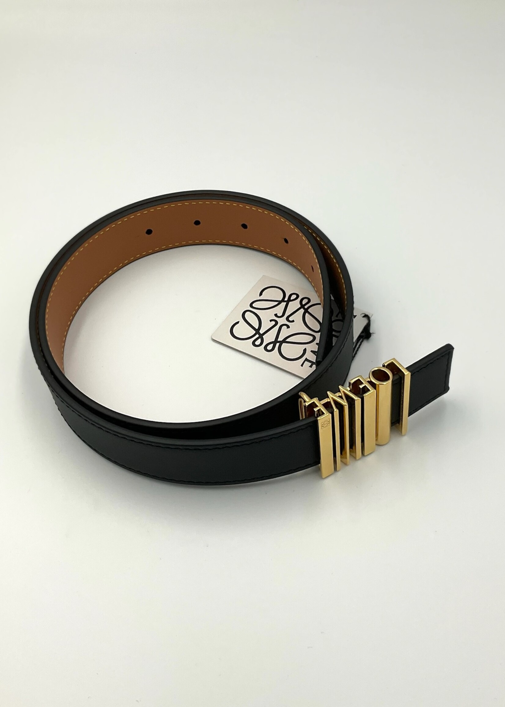 Loewe Loewe Belt, Multi, Calf Leather 2.8 cm Belt In Black w/ Gold Graphic Barcode Loewe Buckle