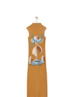 Loewe Loewe Dress, Multi, Cotton High Neck Sleeveless Long Tube Dress in Camel & Multicolour w/ Maruja Mallo Print